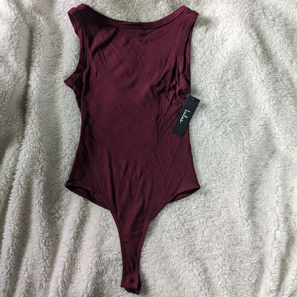 Lulu's Closer to You Burgundy Ribbed Backless Bodysuit with High Neckline - Picture 6 of 9
